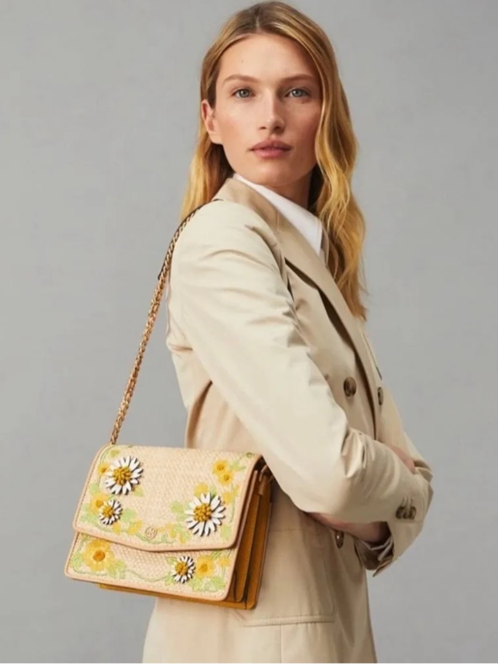 Tory Burch Robinson Embroidered Straw Convertible Shoulder Bag - Natural - Picture 3 of 6